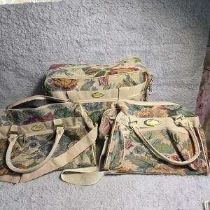 VINTAGE Concourse Tapestry Floral Luggage Set 3 Bags -Overnight Carryon Tolietry